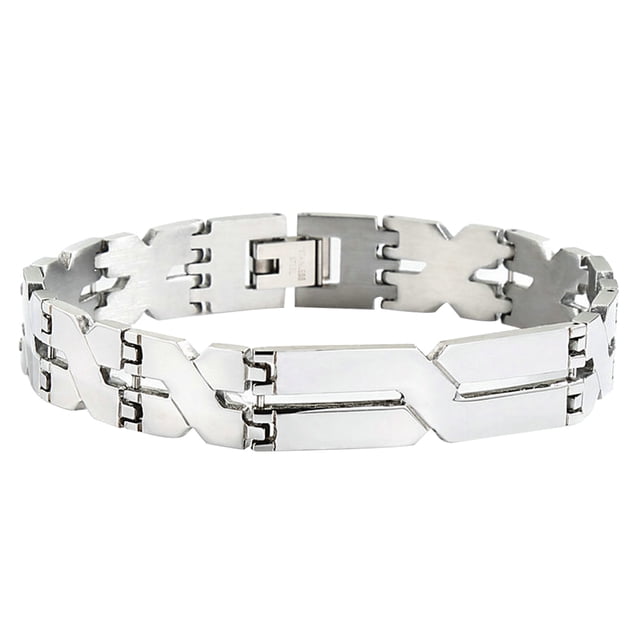 Pulsera punk de acero inoxidable en forma de X para hombre, brazalete ajustable, cadena de mano decorativa (plata)