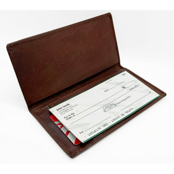 Hunter Brown Vintage Genuine Leather Standard Checkbook Cover Long Wallet Men Women