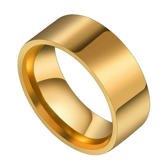 8mm Smooth Men Rings Simple 14K Yellow Gold Women Couple Jewelry Birthday Gifts