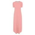thumbnail image 4 of Miluxas Women's Summer Casual Lounge Long Dress Elegant Short Sleeve Crew Neck Bodycon Maxi Dresses Clearance Pink 8(L), 4 of 5