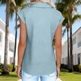 thumbnail image 6 of Scyoekwg Womens Button Up Shirt Sleeveless Front Tie Knot Crop Tops Casual Fashion Lapel Dressy Work Blouses for Summer Daily Vacation (Z01_Light Blue,XXL), 6 of 9
