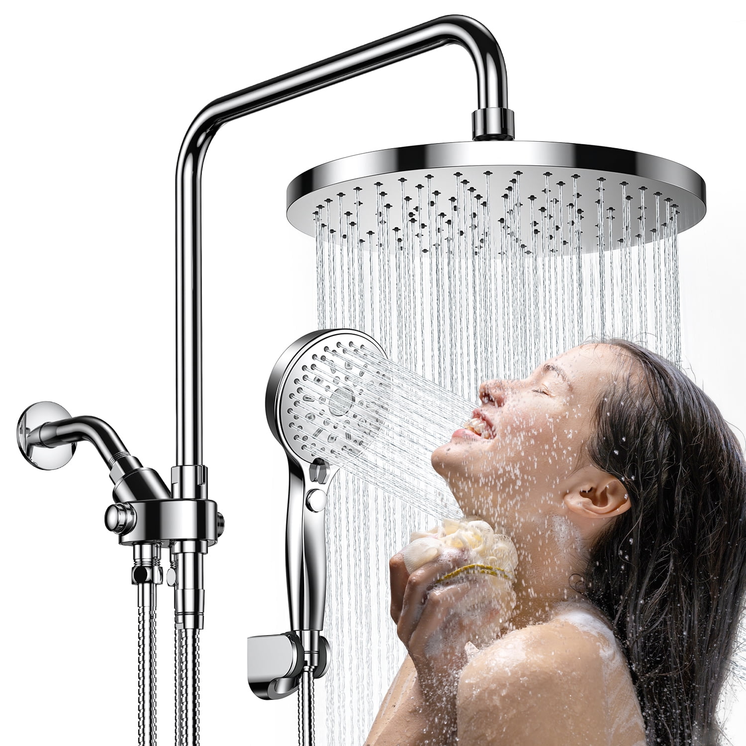 iDOO Luxury Dual Showerhead Combo, 10" Rainfall Shower Head & 5" Handheld Shower Head