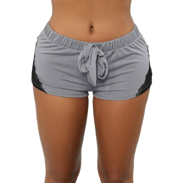 Bellella Ladies Summer Shorts Lace Beach Short Hot Pants Drawstring Yoga  Loose Elastic Waist Bottoms Workout Mini Trousers Gray L