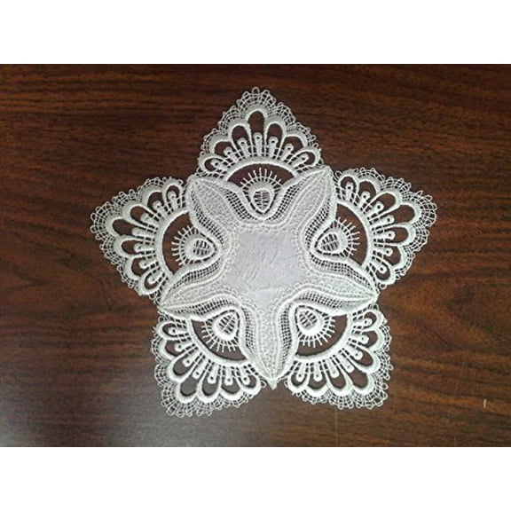 Doily Boutique Round Doily in Bleached White European Lace and Fabric Handmade Size 8 inches