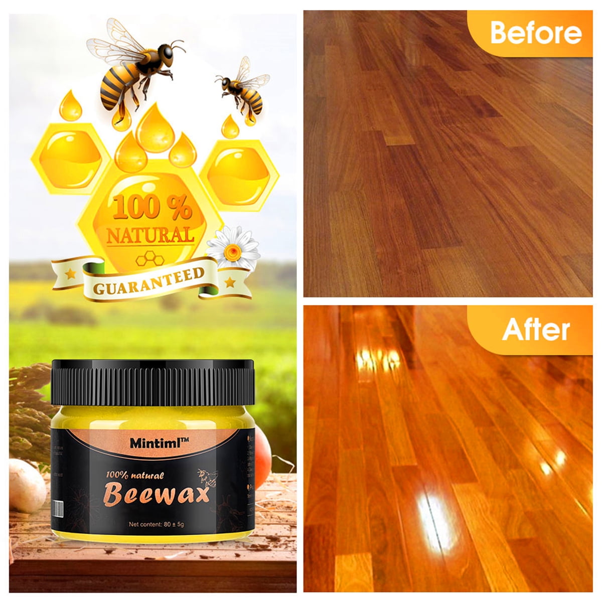 Natural Pure Beeswax Honey Wax Wood Polishing Furniture Floor Finishing Care 42g 