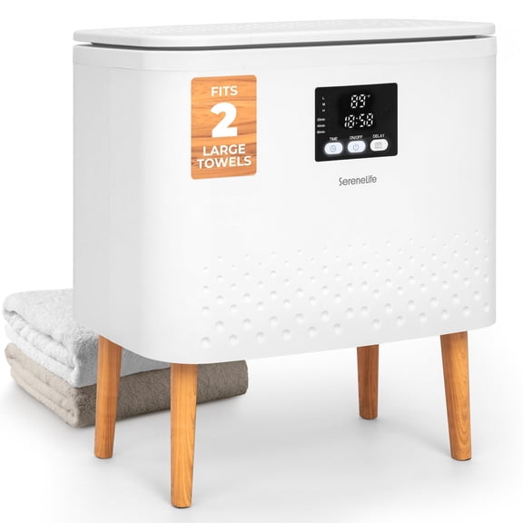 SereneLife Rectangular Towel Warmer Bucket – 20L Large Capacity Blanket & Towel Warmer for Bathroom, Single-Touch Control, Energy-Efficient Design with Auto Shut-Off (White)