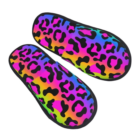 House Slippers for Women Men - Rainbow leopard bright Lightweight House Shoes Fuzzy Slippers, Soft Slip-On Cozy House Slippers for Woman Indoor Outdoor