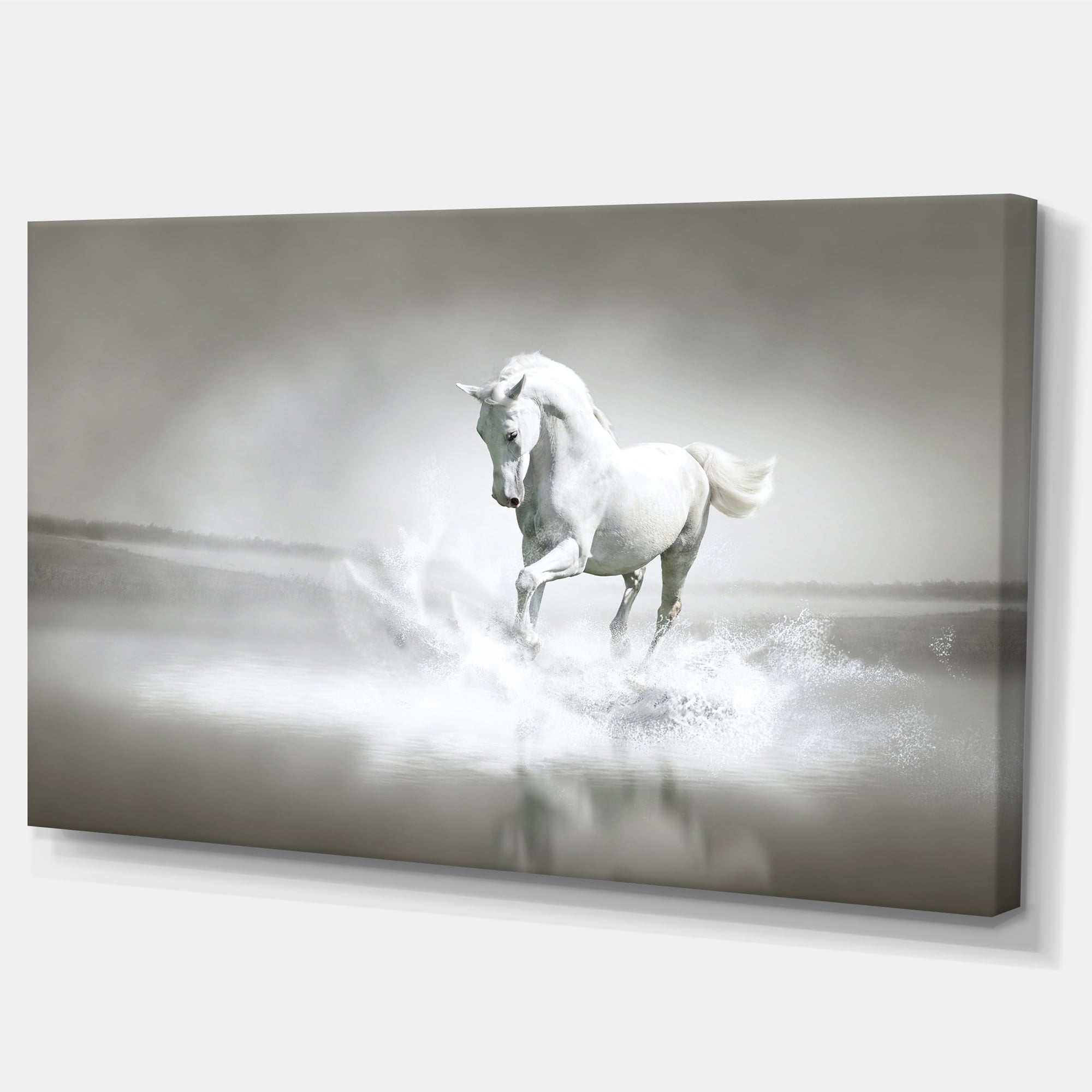 Designart 'White Horse Running in Water ' Animal Canvas Art Print