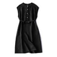 thumbnail image 1 of AherBiu Robe d'Été pour Femmes Sans Manches à Demi-Boutonnage, Col en V, Décontractée, Ample, Longueur Midi, avec Ceinture, 1 of 5