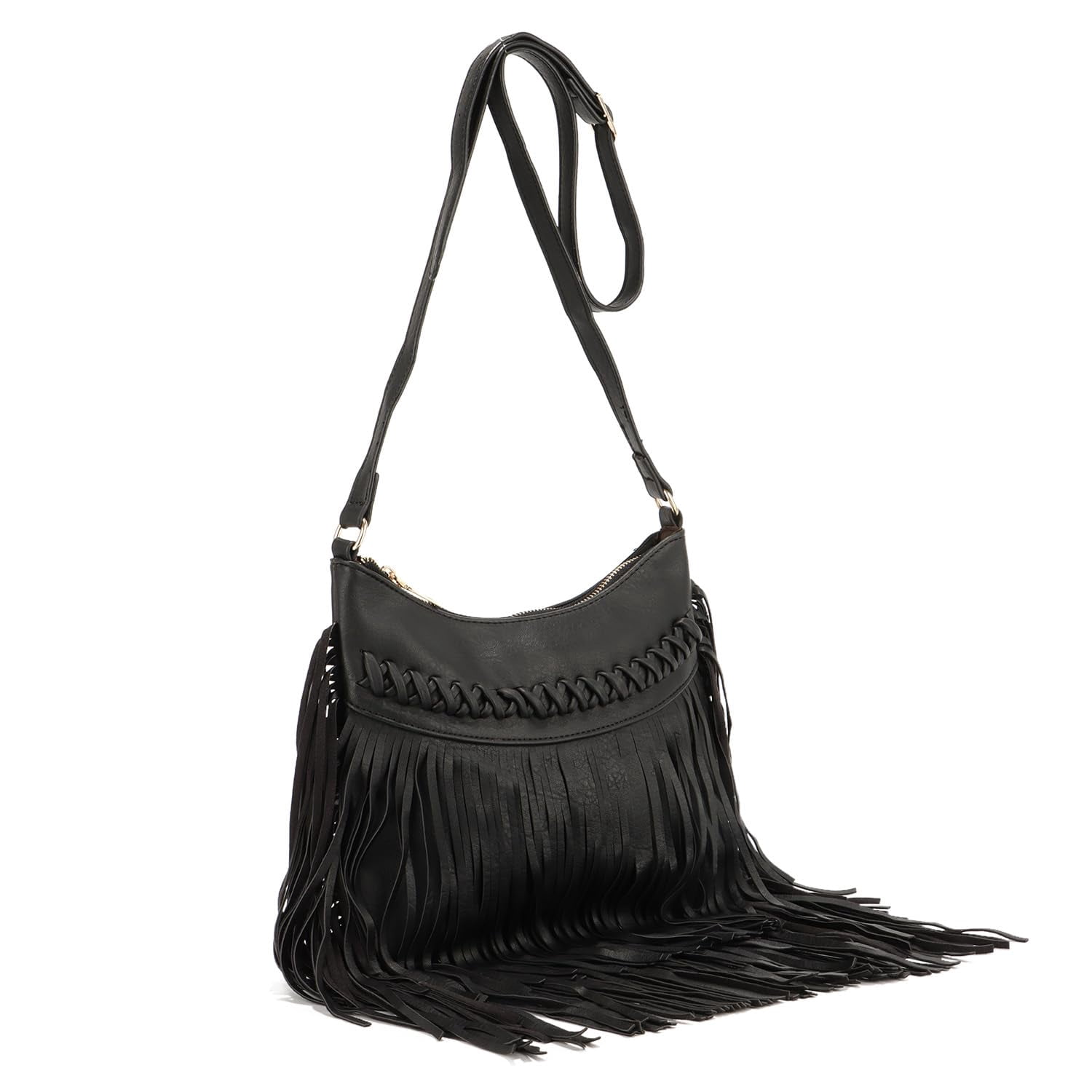 Leather Fringe Purse for Women Trendy Western Tassel Crossbody Bag Vintage Hobo Black Shoulder Messenger Bag