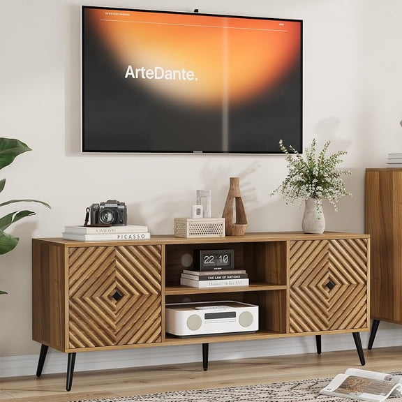 Smuxee Modern TV Stand for TVs up to 65 inch, Entertainment Center with Adjustable Shelves & Storage for Living Room, Walnut