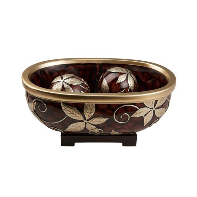 Benzara BM240874 Bol Décoratif avec Forme Ronde & 2 Sphères&44; Brun