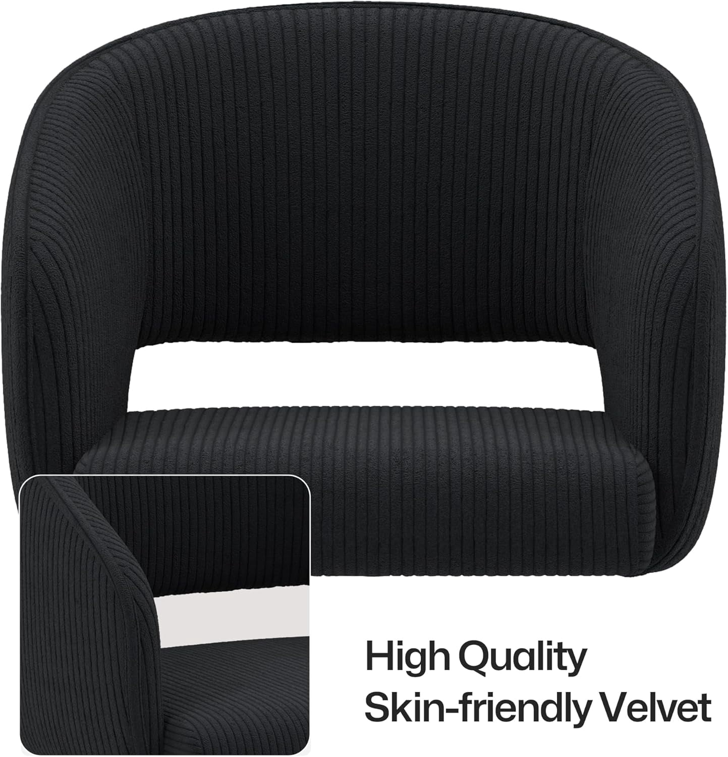 Home Office Swivel Desk Chair, Modern Corduroy Desk Chair, Height Adjustable Armchair with Gold Base, Ergonomic Office Chair for Living Room Vanity Study Computer Room, Black