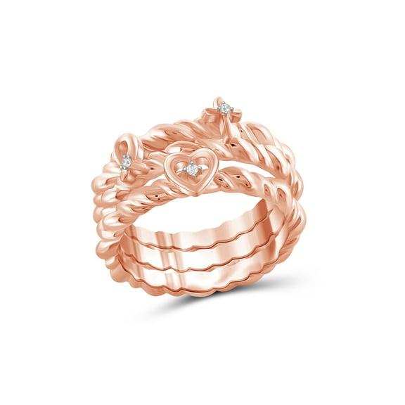 JewelersClub Stackable Diamond Rings for Women – Accent White Diamond Ring Jewelry– Rose Gold Over Silver Stackable Bands for Women –– Stackable Ring Set by JewelersClub