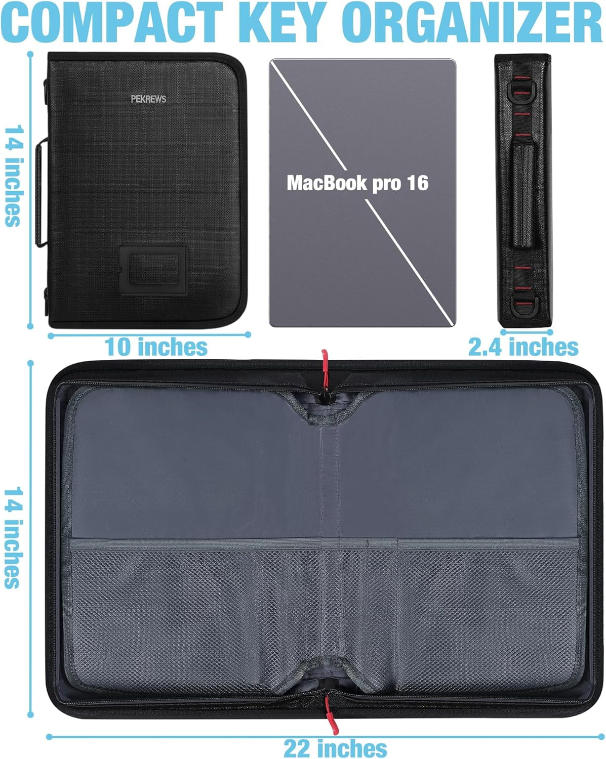 Key Organizer Case, Fireproof & Waterproof Key Bag with 54 Key Tags, Portable Key Storage Box for Estate Sales, Hotels, Office, Property Management, Handle & Shoulder Strap Included