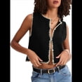 thumbnail image 2 of Suéter Sin Mangas para Mujer, Camiseta Sin Mangas con Botones, Cárdigan Corto de Punto para y Verano 2025 Negro M, 2 of 7