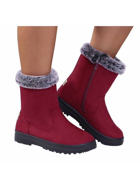 Women's Cold Weather Ankle Boots Side Zipper Thick Fleece Non Slip Lug Sole Lightweight Warm Shoes for Everyday Winter Outdoor Wear