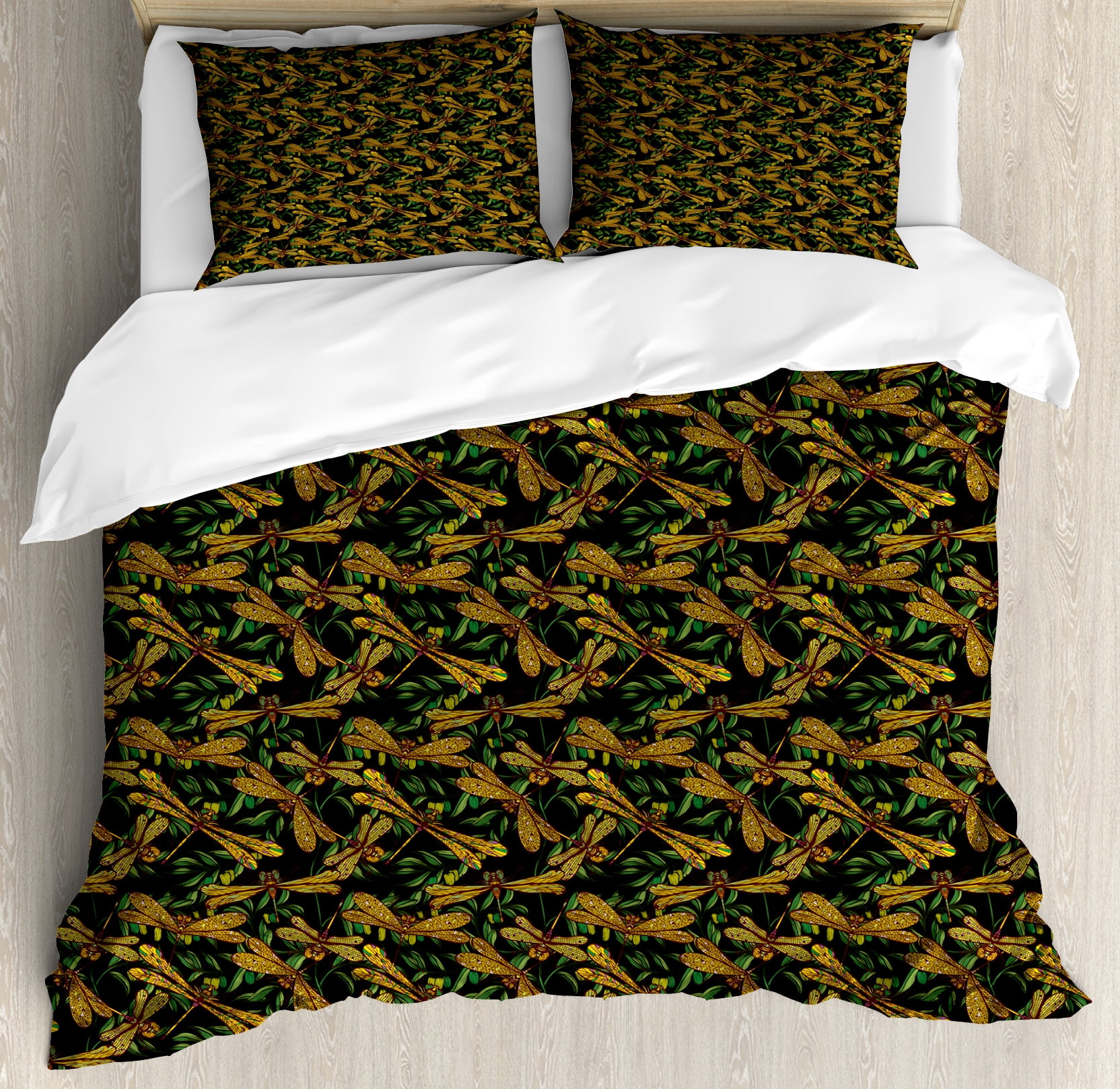 Dragonfly Duvet Cover Set Artistic Pattern With Dragonflies And Dragonfly Duvet Cover Set Artistic Pattern With Dragonflies And Green Olive Branches Terranean Nature Decorative Bedding Pillow Shams