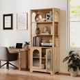 thumbnail image 5 of Weselon 70" Tall Bookcase with Door and Shelves, Freestanding Storage Cabinet with Arched Acrylic Door for Living Room Office Storage, Floor Standing Bookshelves,Oak, 5 of 7