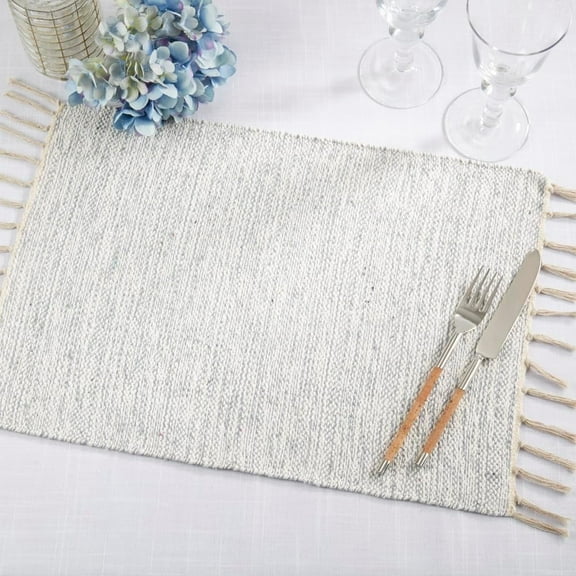 Fennco Styles Delicate Blue Handloom Placemats with Fringe 12" W x 18" L, Set of 4 - Cotton Blend Table Mats for Home, Dining Room, Banquets, Family Gatherings and Special Occasions