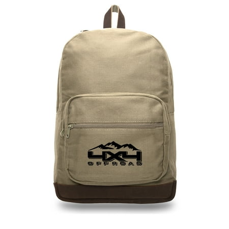 Off Road Canvas Teardrop Backpack with Leather Bottom Accents, Khaki &