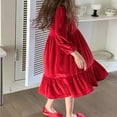thumbnail image 6 of LIBRCLO Kids Girls Dresses Long Sleeve Velvet Casual Solid Color Derss, Holiday Crew Neck Daily Wear for Spring Fall, 6 of 8