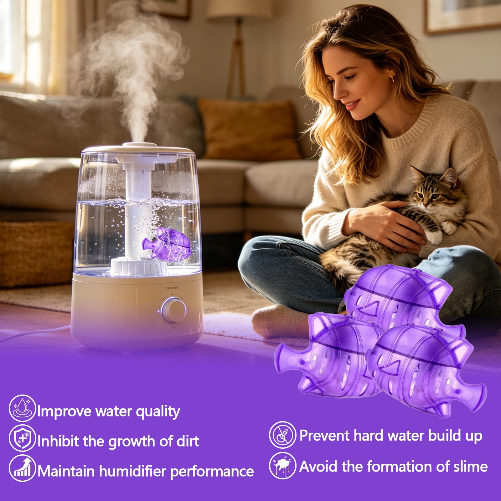 Arcticwind 15 Pack Humidifier Cleaning Fish, Humidifier Cleaner for Humidifiers and Fish Tanks, Purifies Water, Prevents Hard Water Build-Up, Reduces Scale,Purple