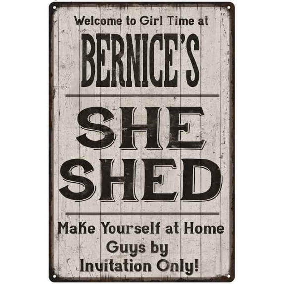 BERNICE'S She Shed Sign Gift Lady Cave Gift 16 x 24 Matte Finish Metal 116240082175