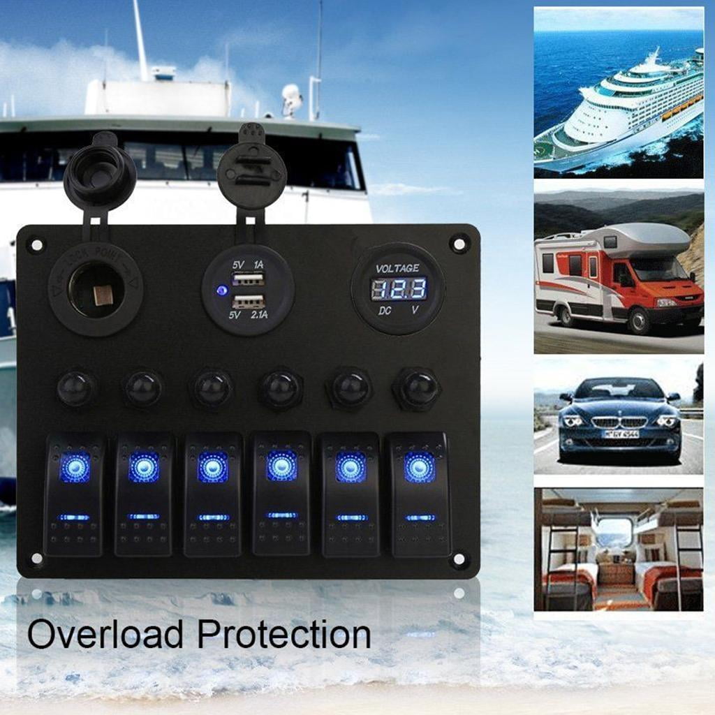 Wzmzjy 6 Gang Rocker Switch Panel For RV Marine Car Vehicles Truck Boat, 12-24V Digital