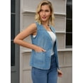 thumbnail image 2 of DARING DIVA Women's V Neck Patch Pockets Button Down Sleeveless Jacket S Blue, 2 of 7