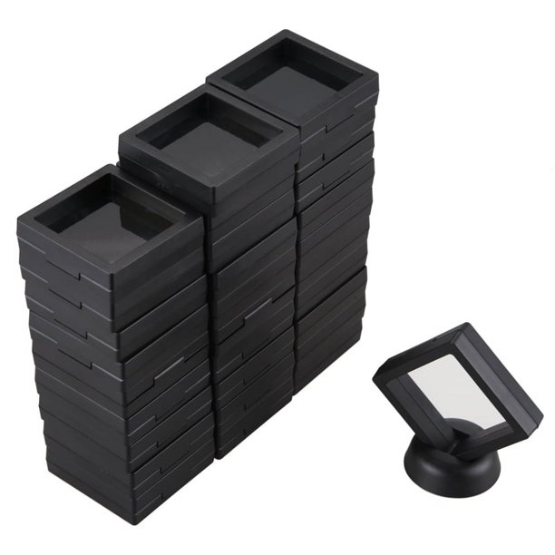 Caja de ExhibicióN de Monedas - Conjunto de 30 Soportes de ExhibicióN de Flotante 3D con Soportes para Monedas de DesafíO, Medallones AA, Joyas, Negro