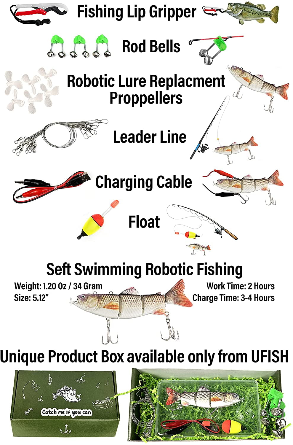 UFISH Robotic Fishing Lure 5.12 Animated Electronic Swimming Lure for Bass  Pike Musky Perch