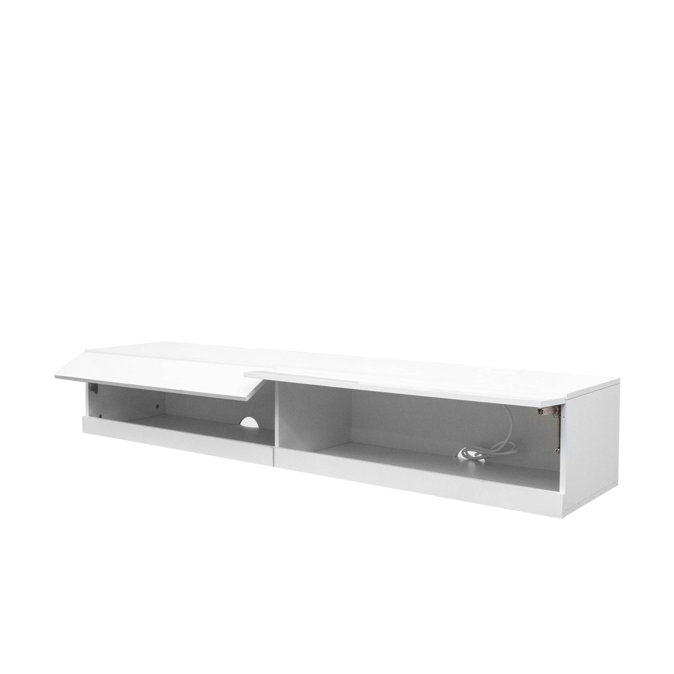 Noble House Elen 70.9" Floating TV Stand for up to 80" TVs, 20-Color LED with Remote, Charging Station, White
