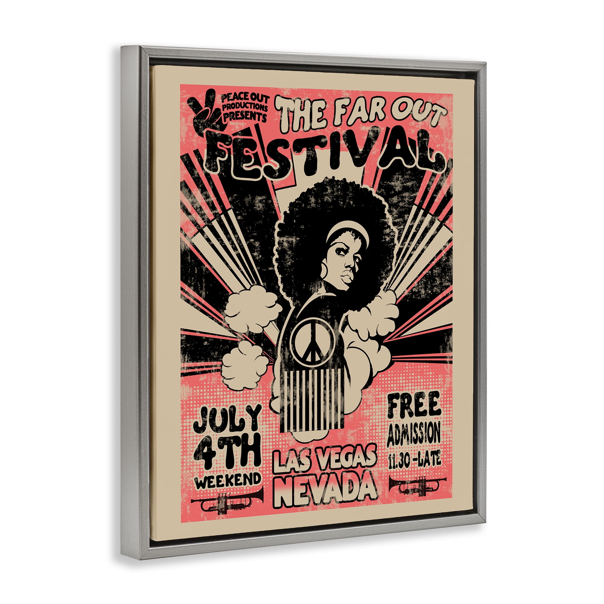 Stupell Industries Retro Far Out Festival Poster Gray Framed Floater Canvas Wall Art, design by Ali Chris