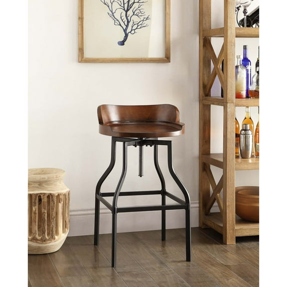 Contemporary Home Living Geometric Base Adjustable Barstool - 29.25" - Chestnut Brown and Black