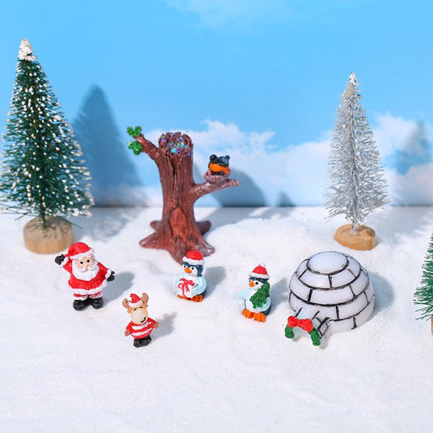 Uuiauoio Christmas Ornament Set with Santa Penguin Deer and Snowman, for Tabletop Display, Festive Winter Scene for Home Shelf Mantel and Holiday Party Decoration, 7-Piece Collection