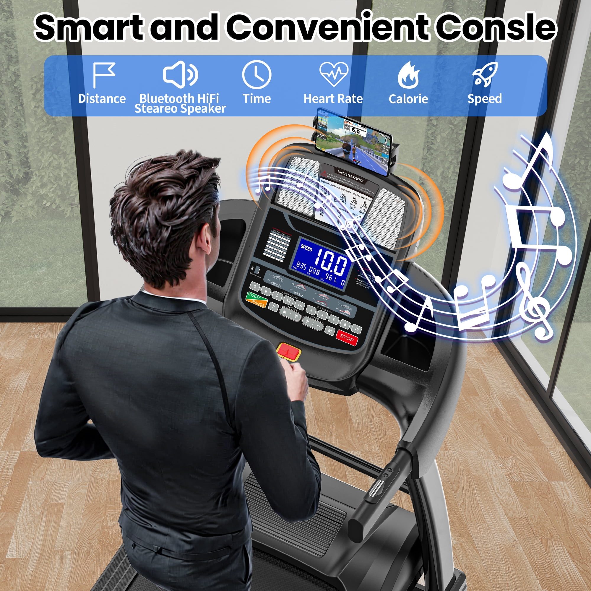 5HP Foldable Treadmill for Home w/ 20% Auto Incline, 400lbs Capacity, 12MPH Portable Treadmill, 64+7 Programs, Personalized Workout with APP, Running Walking treadmill
