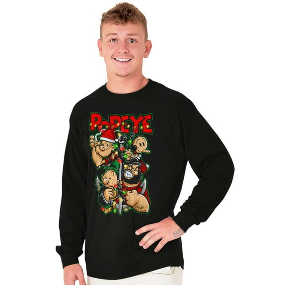 Popeye Christmas Lights Crew Cartoon Long Sleeve TShirt Men Women Brisco Brands S