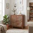 thumbnail image 2 of eHemco Tropical Monstera 2-Door Storage Cabinet, Modern Retro Style, Antique Walnut Finish, 30 x 14 x 31 Inches, 2 of 9