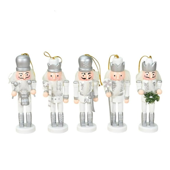 Rvaymup Set of 5 Silver Miniature Nutcrackers Charm Ornament Christmas Tree Decoration