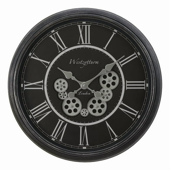 Clocks - 23" Round - Gear Mechanism - Wall Clock - Black - Transitional
