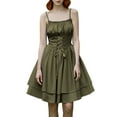 thumbnail image 5 of TFEOQRY Women's Renaissance Dress Spaghetti Straps Ruffled Neckline Corset Lace Up Front Tiered Skirt Outfit Olive Green, 5 of 9