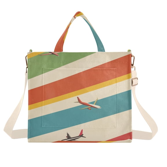 FORMRS Womens Corduroy Tote Bag Crossbody Shoulder Handbag with Pocket, Colorful Plane