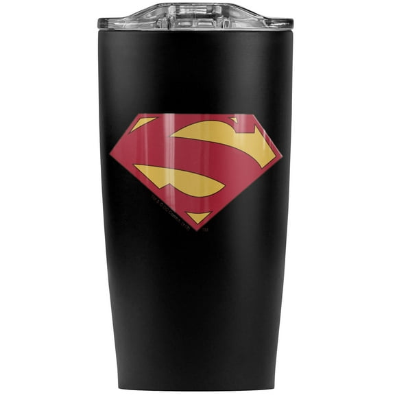 Superman New 52 Shield Logo Stainless Steel 20 oz Travel Tumbler, Vacuum Insulated & Double Wall with Leakproof Sliding Lid | Great for Coffee/Hot Drinks and Cold Beverages