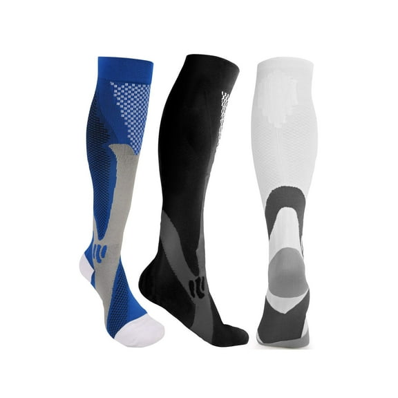 PULLIMORE 1 Pair Anti-Fatigue Graduated Compression Socks for Men & Women, 20-30 mmhg Anti Swelling Support Socks for Running Varicose Veins