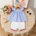 thumbnail image 6 of UngA Summer Clothes for Toddler Baby Girl 3 6 12 18 24 Months 2T 3T 4T 5T Girls Outfits Sleeveless Ruffle Dress Tops and Shorts Clothing Sets(Blue,2-3 Years), 6 of 7
