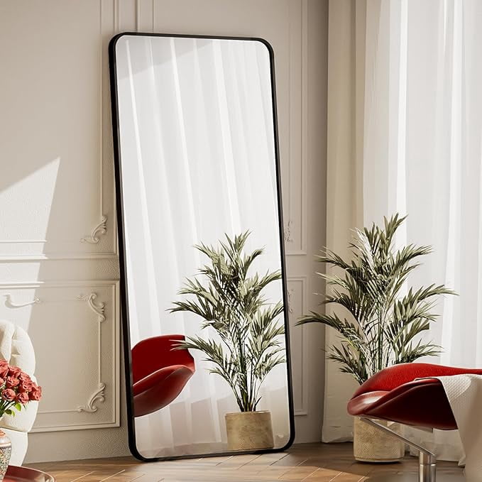 Mirstory 20" x 60" Rectangle Full Length Mirror with Stand Round Edge Floor Mirror, Black
