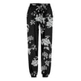 thumbnail image 5 of Casual Pants for Women Floral Printed Slik Boho Elastic Waist Drawstring Joggers Lightweight Comfy Fall Loose Women Slacks Black S, 5 of 5