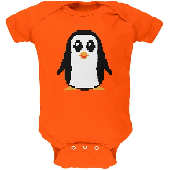 8 Bit Penguin Orange Soft Baby One Piece - 24 month