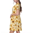thumbnail image 2 of Balery Coffee Plaid Sunflower Vestidos sueltos de manga corta para mujer, vestidos de verano 2025, vestidos casuales de corte A con vuelo., 2 of 6